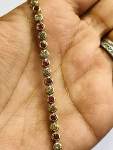Best offer..!  6Ct Natural Ruby & Diamond Tennis Bracelet In Yellow Gold - Picture 1 of 7