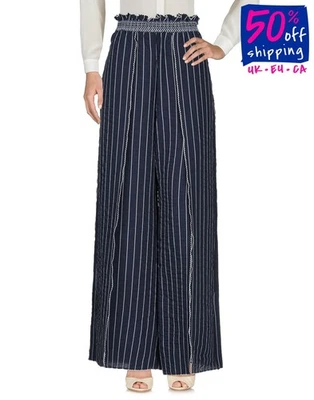 RRP€375 JONATHAN SIMKHAI Crepe Wide-Leg Trousers Size M Blue High Waist - Image 1 of 4