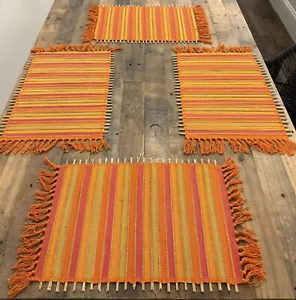 Lot Of 4 Pier 1 WOVEN FABRIC & SRAW 13x19”Placemats: Orange Yellow Green Red - Picture 1 of 12
