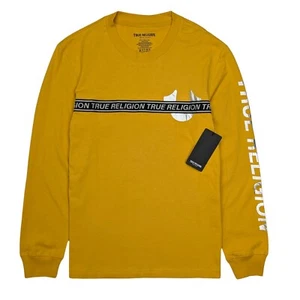 True Religion Foil Taping LS Tee Mens Size S Yellow Logo Streetwear *NEW* - Picture 1 of 7