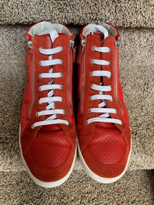 Chanel Women's Red Quilted Interlocking CC Logo Leather Suede High Tops Sneakers - Picture 1 of 15