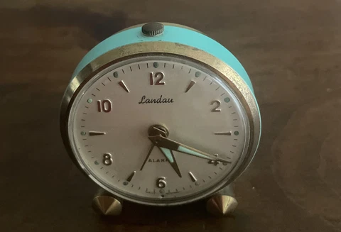 RARE TEAL BLUE VINTAGE TRAVEL LANDAU ALARM CLOCK WEST GERMANY MID CENTURY Cover