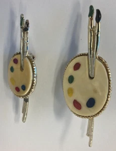 Retro Artist Paint Pallet Brooch & Earrings Mother Of Pearl set - Picture 1 of 4