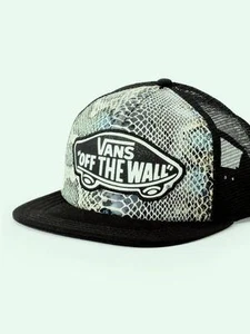 Vans Beach Girl Women Black Snake Skin Classic Patch Snapback Trucker Hat NWT - Picture 1 of 2