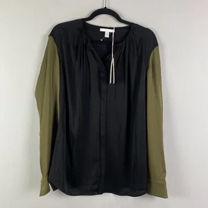 BOSS Hugo Boss Banora Printed Silk Blouse in Black & Green US Size 14 Stretch - Picture 1 of 14