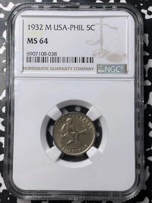 1932-M U.S. Philippines 5 Centavos NGC MS64 Lot#A9840 Choice UNC! - Image 1 of 3