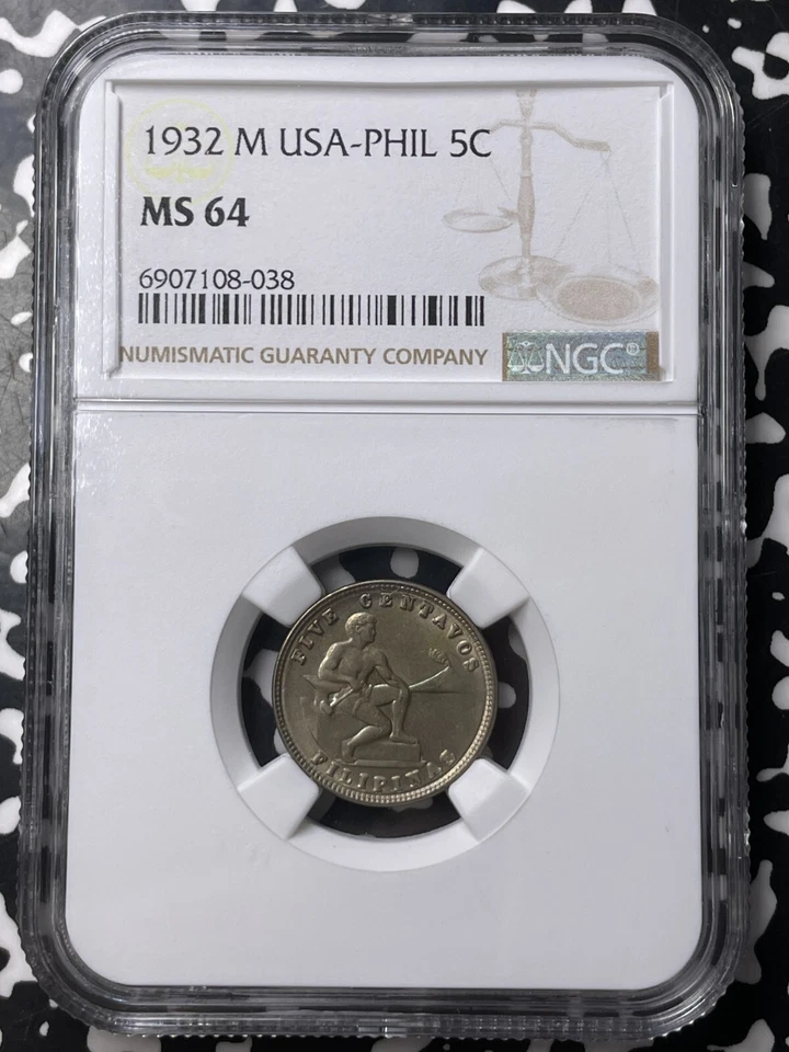 1932-M U.S. Philippines 5 Centavos NGC MS64 Lot#A9840 Choice UNC! - Image 1 of 3