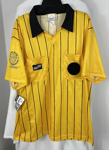 Official Sports Soccer Referee Collared  Yellow S/S uniform shirt Mens Sz L