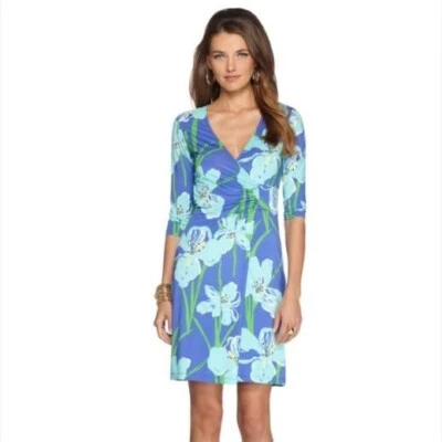 Lilly Pulitzer Yvette Blue Chablis Iris Wrap Dress Size Small MSRP $295 - Image 1 of 4