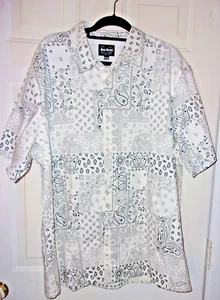 MEN'S SNOOP DOGG DOGG SUPPLY BUTTON UP SS SHIRT WHITE BLACK GRAY PAISLEY 2XL - Picture 1 of 5