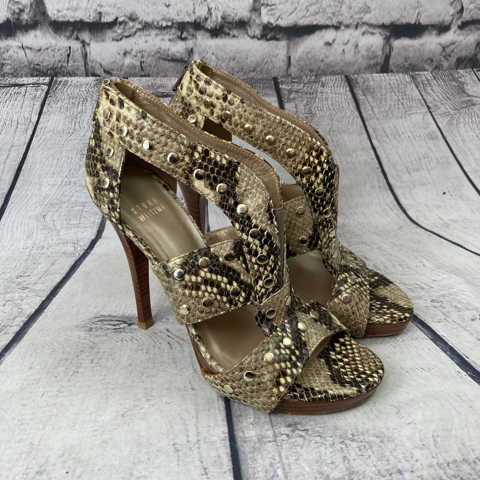 Stuart Weitzman Heels Womens Size 6.5 M Zip Up Snake Leather Sandals Pumps - Image 1 of 4