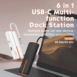 6-in-1 Type C Adapter Hub: PD100W, USB 3.0, USB 2.0, RJ45 Ports (Black) - Picture 1 of 6
