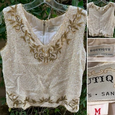 Vintage Boutique Bullocks Santa Ana Sequin Beaded Sweater Metal Zipper 50s 60s M - Image 1 of 4