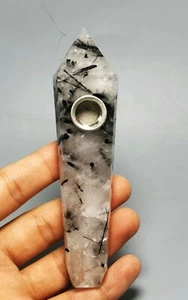 Natural Black Tourmaline  Quartz Crystal Wand Pipe - Picture 1 of 12
