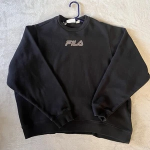 Vintage Fila Sweatshirt XL Crewneck Black Cotton Pullover Fleece Hip Hop - Picture 1 of 6