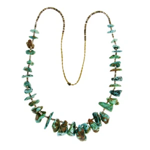 Vintage Tumbled Natural Pilot Mountain Turquoise 30" Slip On Strand Necklace - Picture 1 of 5
