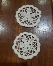 PAIR Vintage Crochet Doillies Coasters White Scalloped Floral 3.25” Lot of 2