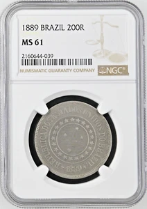1889 Brazil 200 Reis Réis KM# 493 Uncirculated NGC MS61 Certified Bentes# 647 BU - Picture 1 of 2