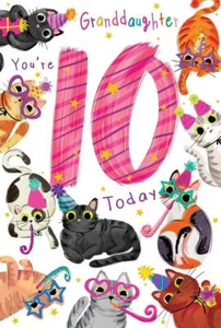 Tarjeta de 10º Cumpleaños Nieta Edad 10 Gatitos Impreso Inserto Precioso Verso - Imagen 1 de 2