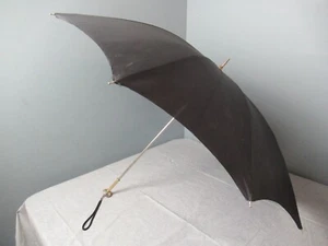 Antique Umbrella - Black Fabric - 1 Click Open - 24 1/2" long - c5 vh - Picture 1 of 9