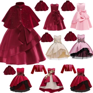 2-10Y Flower Girls Wedding Bridesmaid Party Dress With Bolero Jacket Shrug Cape - Picture 1 of 87
