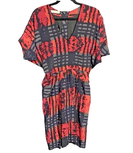 Nicole Farhi Dress Silk Size UK 8 Red V Neck Batwing Sleeve Occasional Party - Picture 1 of 17