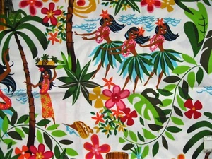 Leis, Luaus & Alohas Hawaii Quilt Fabric 1/2 yard Hula Dancing Girls Palm Trees - Picture 1 of 5