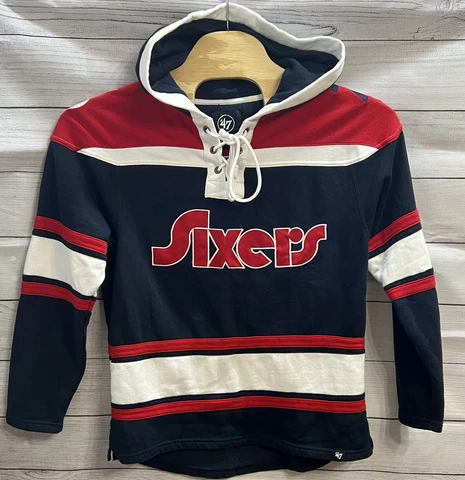 NBA Philadelphia 76ers Sixers Old Time Jersey Tie Lace Up Hoodie Men’s Small Cover