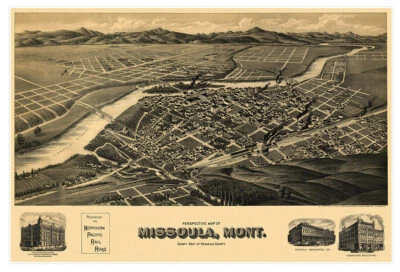 Missoula Montana Bird's Eye View Panorama Map by American Publishing c.1891 - Image 1 of 4