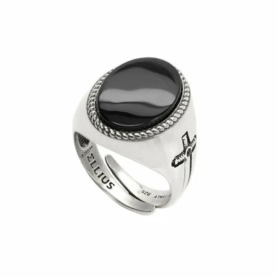 ANELLO ELLIUS REGOLABILE ARGENTO GEMMA OVALE ONICE NERO R133/24/RV/PN MISURA 20 - Immagine 1 di 2