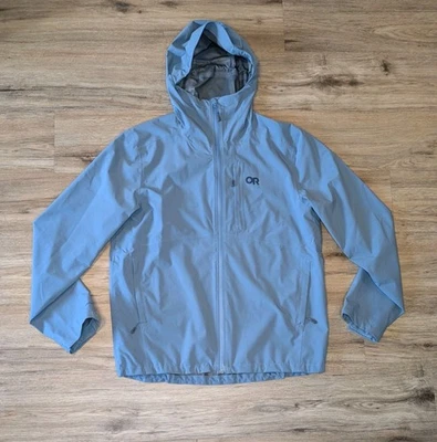 Outdoor Research Dryline Rain Jacket Men’s L Windbreaker Hooded Lightweight Blue - Image 1 of 4