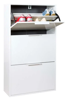 Scarpiera Doppia Profondità 3 Ribalte, Mobile Salvaspazio bianco laccato lucido - Immagine 1 di 4