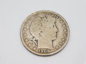 1908 O UNITED STATES OF AMERICA BARBER HALF DOLLAR SILVER COIN - Picture 1 of 4