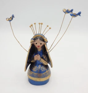 Vintage Mexican Pottery Folk Art Madonna Mary with Birds Blue Dress - Picture 1 of 7
