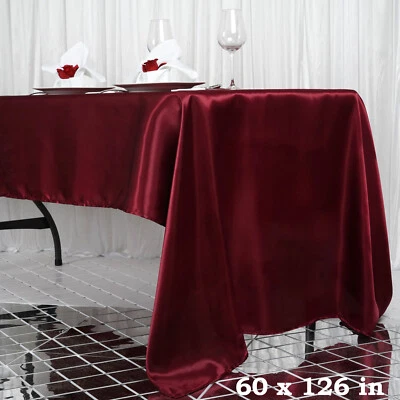 60x126-Inch RECTANGULAR SATIN TABLECLOTH Dinner Wedding Party Linens Decorations - Image 1 of 2