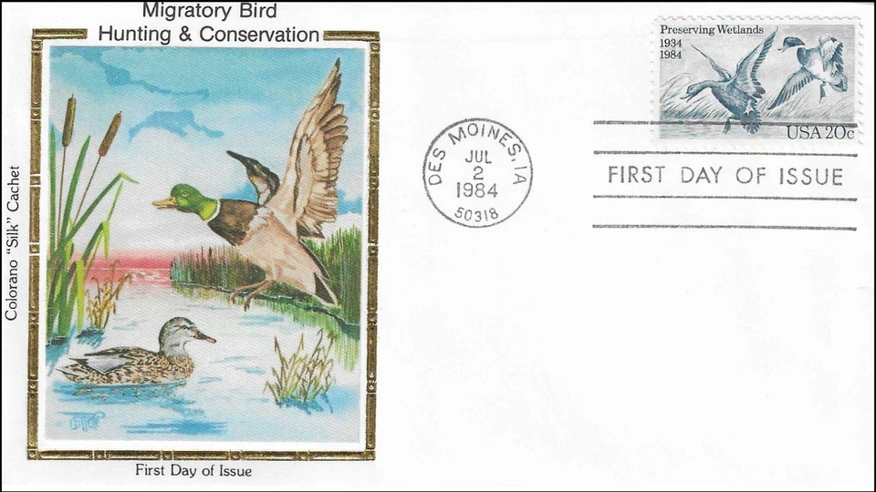 Duck Hunting Migratory Bird Conservation Undressed USA Colorano Silk FDC 1984 - Image 1 of 1