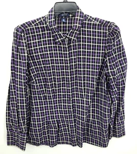 Chaps Ralph Lauren Top Damen Plus 2X schwarz lila kariert Puffärmel Knopfleiste - Bild 1 von 9