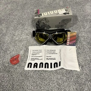 Nannini Rider Padded Motorcycle Goggles Hand-Sewn Green Lens Chrome Frames - Picture 1 of 7