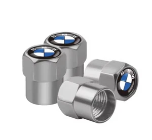 Genuine 4 Piece BMW Tyre Valve Dust Caps Silver Stem Case Covers - Picture 1 of 1