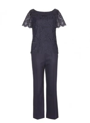 Tory Burch Womens Avalon Jumpsuit Navy Wool Blend Lace Jumpsuit Size 14 - Image 1 of 4