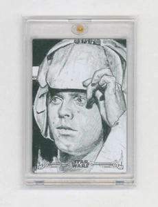 Star Wars Sketchkarte 1/1 Luke Skywalker von Phillip Trujillo A New Hope B&W - Bild 1 von 1