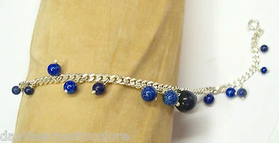Bracciale in Argento 925 con Sodalite naturale blu - Braccialetto Pietre Dure - - Immagine 1 di 2