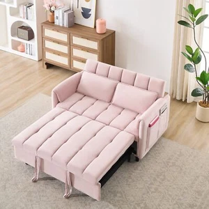52 "pink modern velvet sofa, sofa pull-out bed, small love seat casual sofa with - Picture 1 of 9