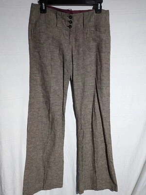 Pantalones acampanados Charlotte Russe marrón talla 31x31 Preppy Y2k lino mezcla de algodón  Foto 1 de 4
