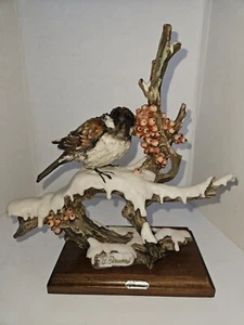 Giuseppe Armani Sparrow on Snow Branch Figurine on Wood Base Signed - Picture 1 of 8