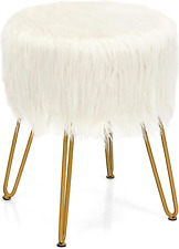 Ottoman White Faux Fur Vanity Stool Modern round Pouf Ottoman Footrest Stool Fur