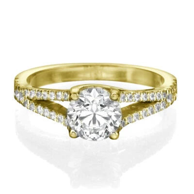 New 18K Yellow Gold Round Cut Diamond Engagement Ring 0.80 CT F/VS2 - Image 1 of 4