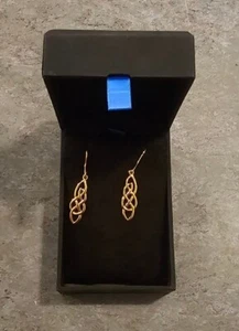 14K Gold Plated Sterling Silver Elongated Celtic Knot Drop Earrings - Opened Box - Picture 1 of 5