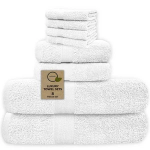 Luxury 8 Piece Towel Set, 2 Bath Towels 2 Hand Towels 4 Washcloths, Towels fo... - Picture 1 of 8