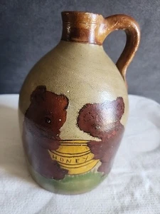 Primitive Folk Art Stoneware Jug Bears Honey Mal 1951 - Picture 1 of 10